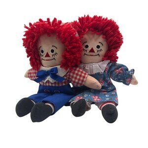 Vintage Raggedy Ann & Andy Dolls 9 in Plush Pair With Red Yarn Hair